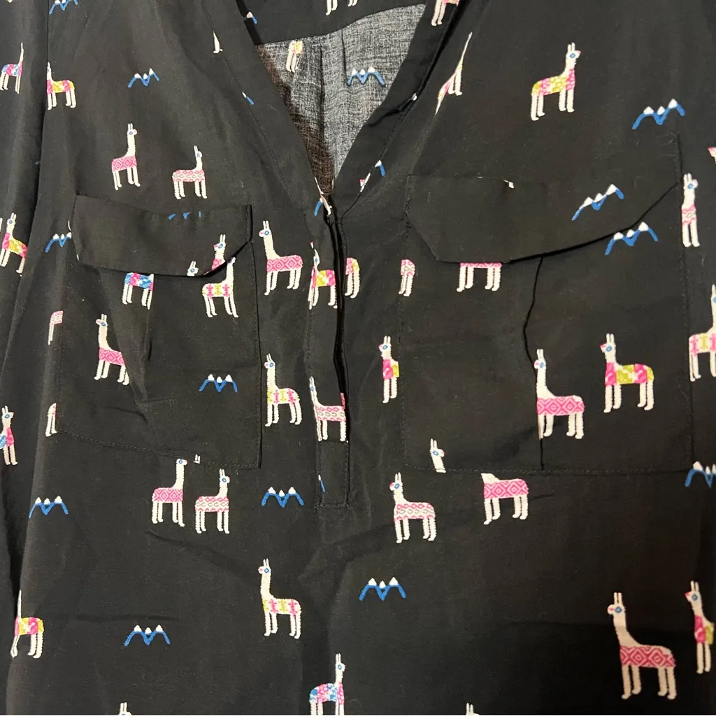 Anthropologie Maeve V-Neck Blouse Llama Alpaca Black Size 8 Long Sleeve - Image 7