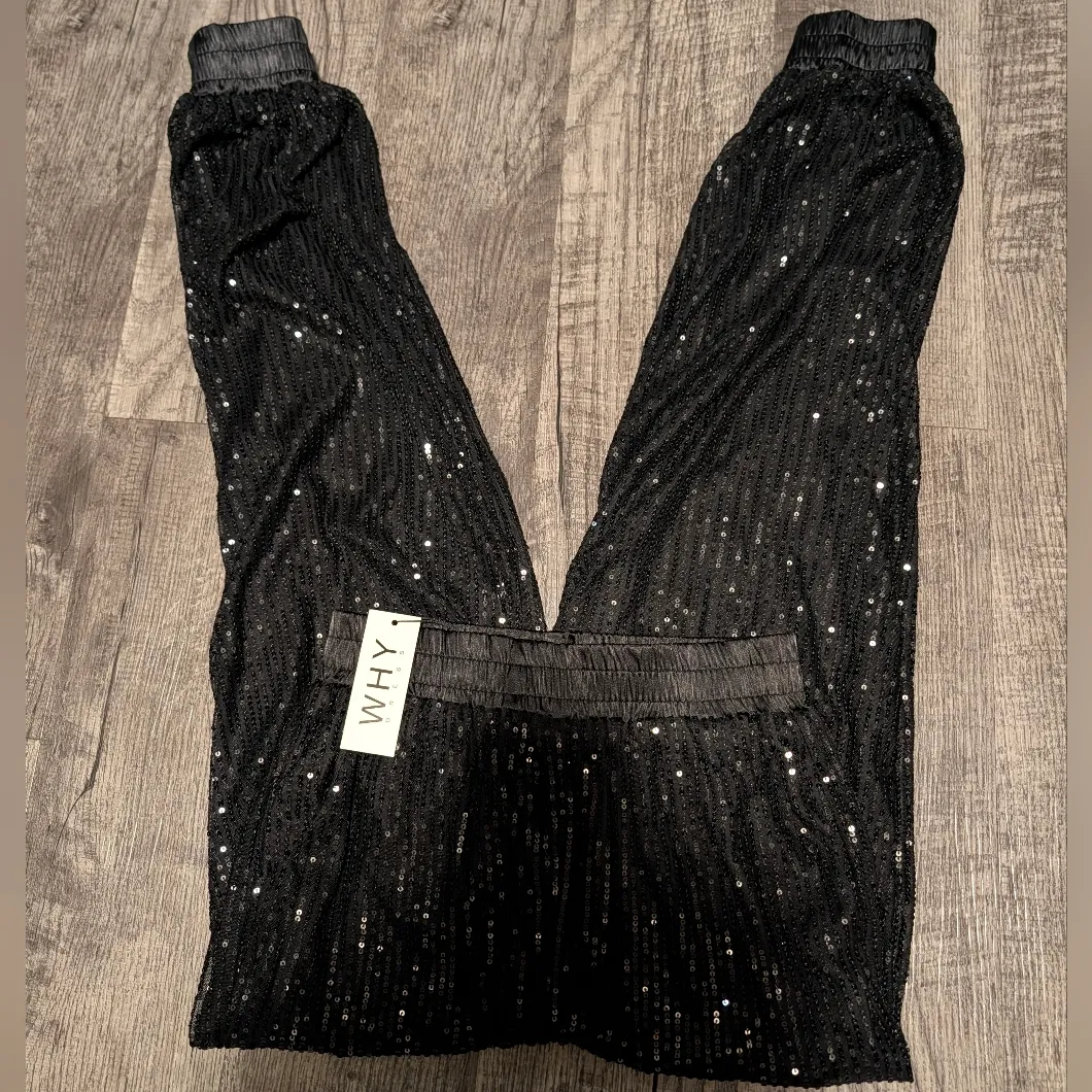 WHY Dress Black Sequin Joggers NWT New Years Eve Party Pants Small Sparkle - Image 9