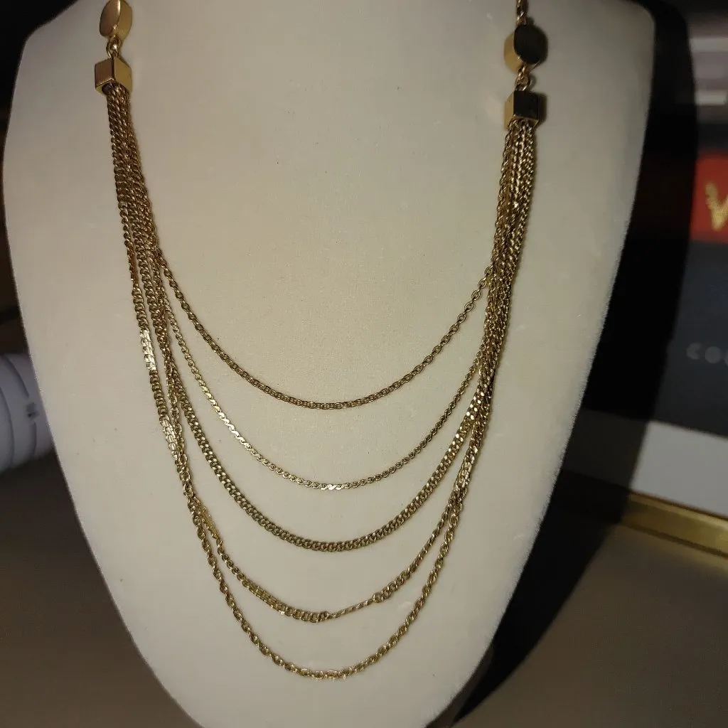 Emmons Necklace Gold Tone 5 Strand Chain Vintage Geometric Accent 16 Inches - Image 8