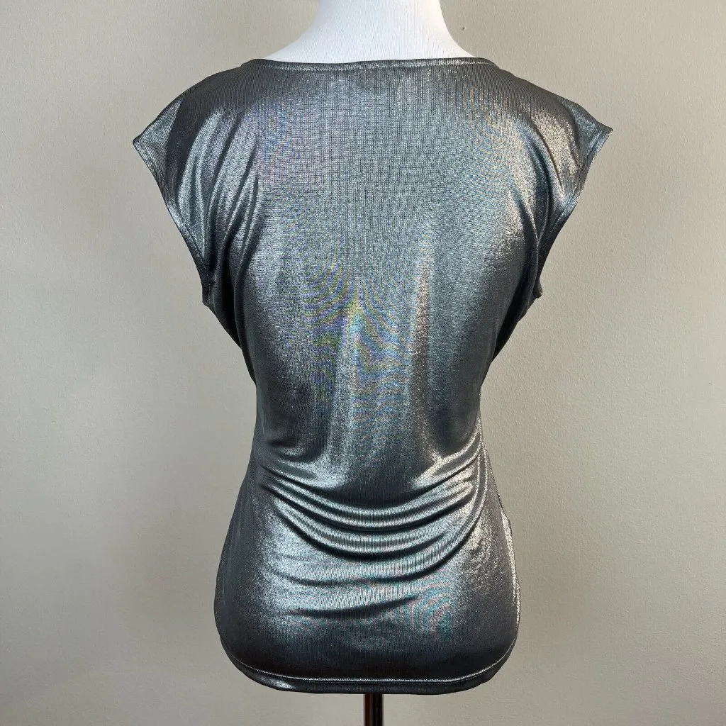 Ann Taylor Top XS Silver Shimmery V-Neck Sleeveless Sheer Metallic Women New NWT - Image 5