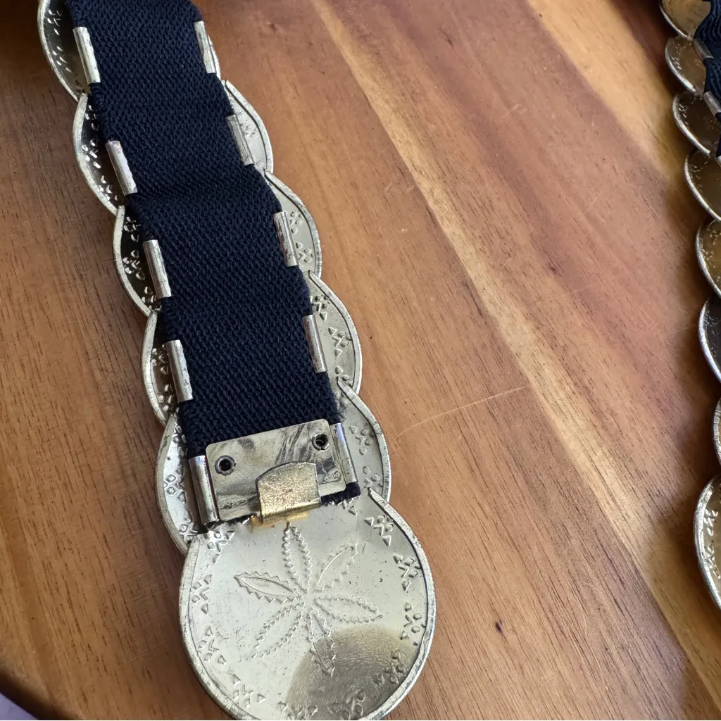 Korea brass metal disc concho elastic belt Gold - Image 5