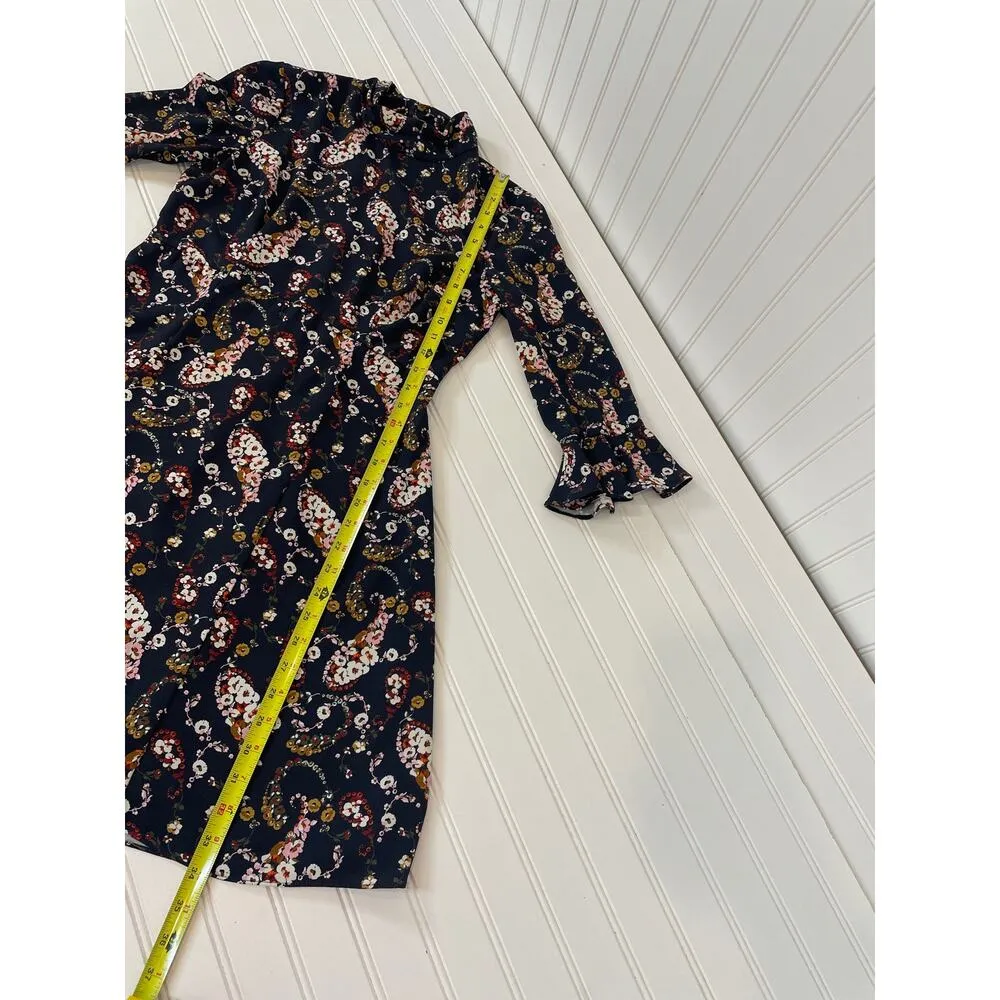 Slate & Willow Floral Pollock Mini Dress Navy Mock Neck Bell Sleeve Size 4 - Image 9