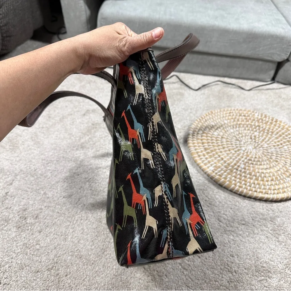 Fossil Giraffe Coatted Canvas Tote Shoulder Bag Keyper Lock Charm Multicolor - Image 11