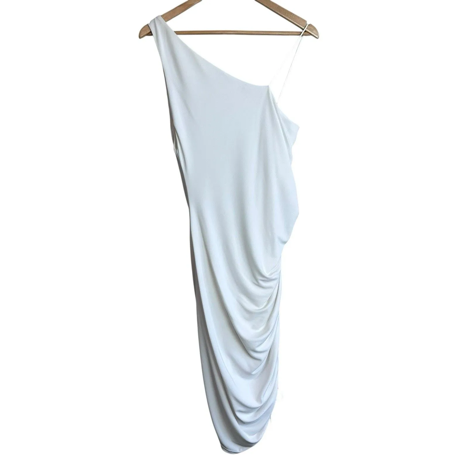Alice + Olivia Dress Womens 12 White Midi One Shoulder Ruched Bodycon Cocktail - Image 6