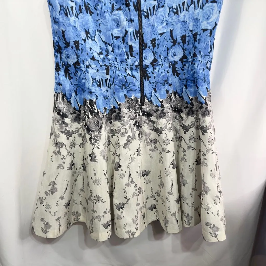 J Taylor Plus Size 18W Dress‎ Sleeveless Fit n Flare Floral Blue White Mini 700 - Image 6