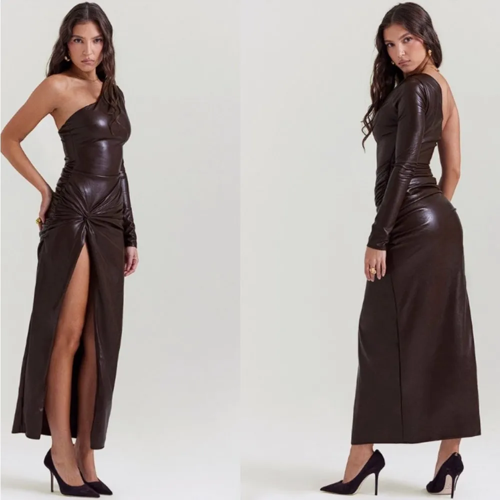 HOUSE OF CB 'Octavia' Cocoa Vegan Leather‎ Maxi Dress NWT size M brown - Image 10