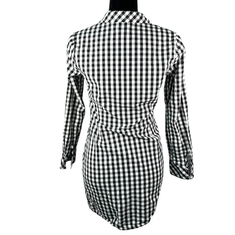 Skies are Blue Black White Gingham Long Sleeve Faux Wrap Dress Size XS - Image 2