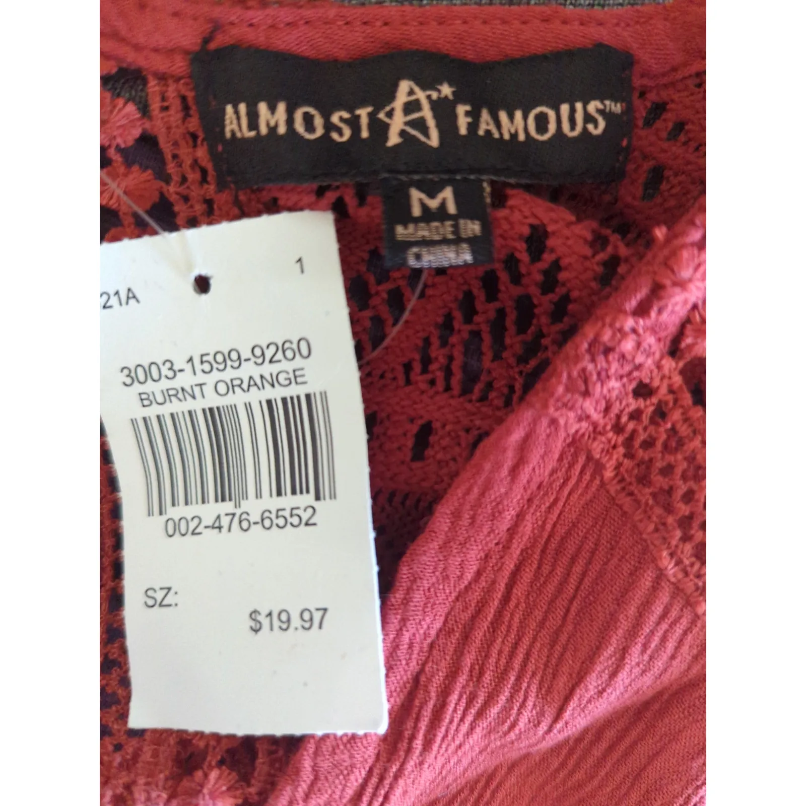 Almost Famous Tie Front Hi-Low Burnt Orange Bohemian Kimono MEDIUM NWT - Image 12