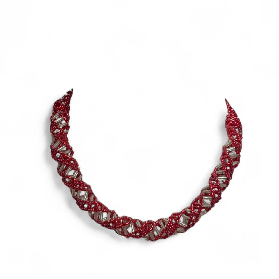 Y2K Style Red White DNA Helix Avant Garde Statement Beaded Necklace - Image 4