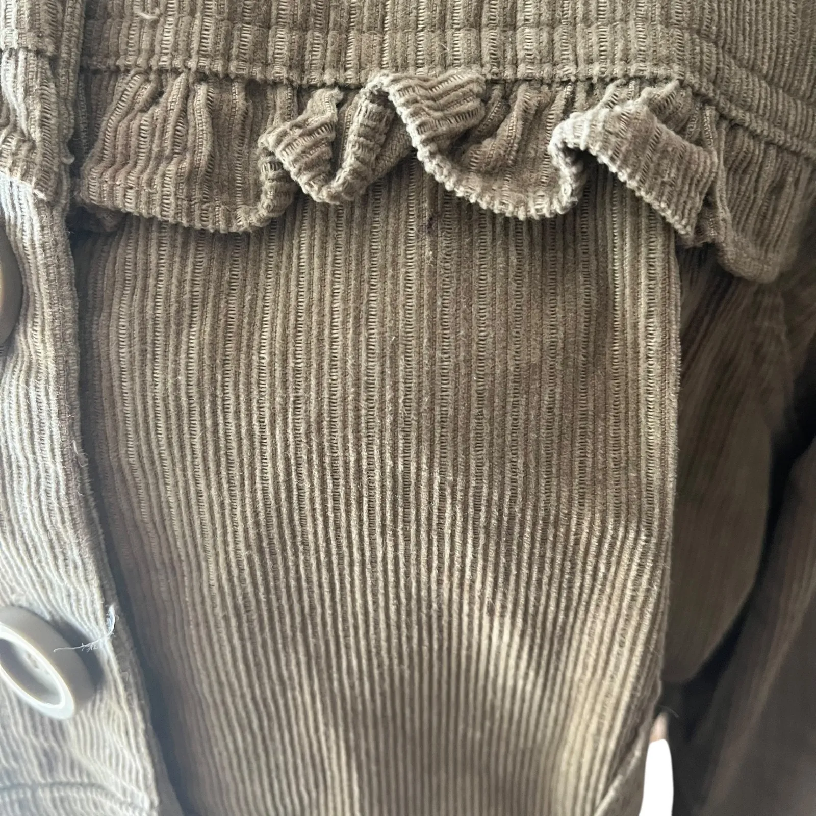 Xhilaration Olive Green Corduroy Ruffle Trim Button‎ Front Jacket Y2K Women's L - Image 3