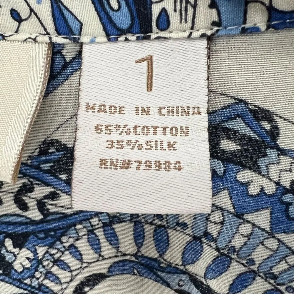 Chicos Blouse Womens US M Blue White Paisley Cotton Silk Button 3/4 Retro Boho - Image 11