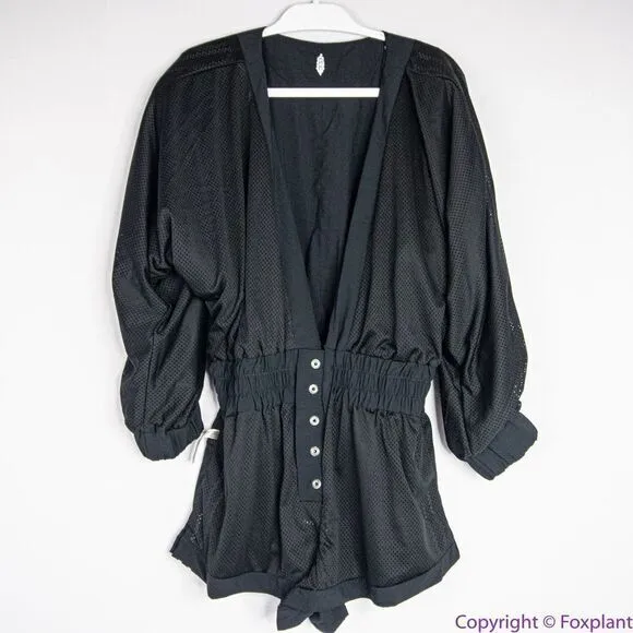 New Free People Movement Rory Romper Black Tracksuit Shorts Long‎ Sleeves, L - Image 14