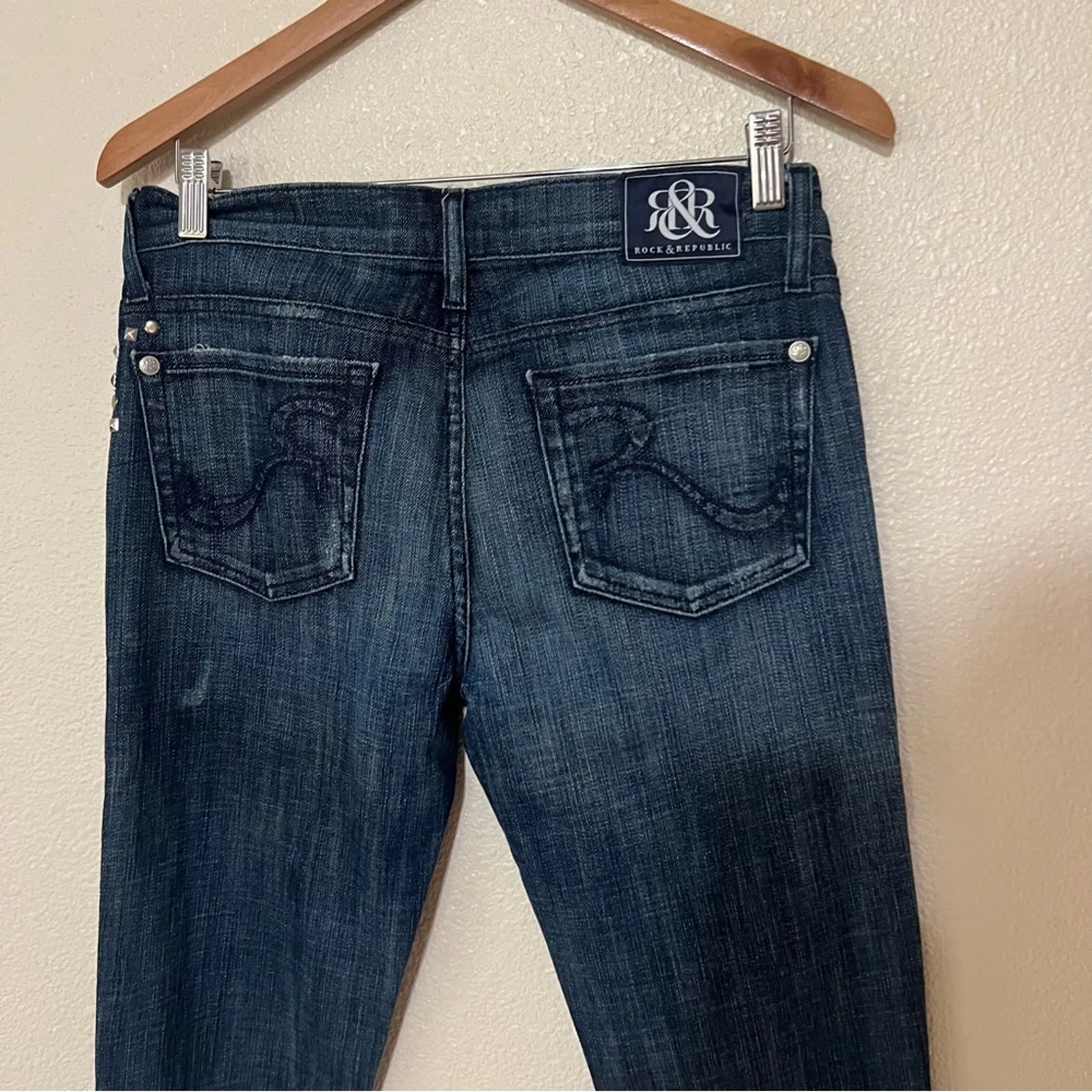 Rock & Republic Roth dark blue studded distressed bootcut western jeans 29 - Image 6