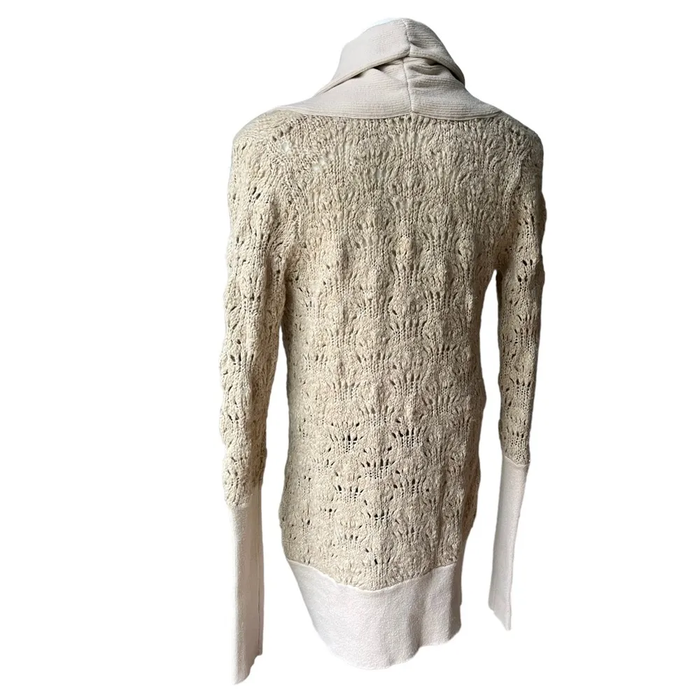 Free People Wool Blend Chunky Knit Brass Button Oatmeal Grandpa Cardigan… - Image 2