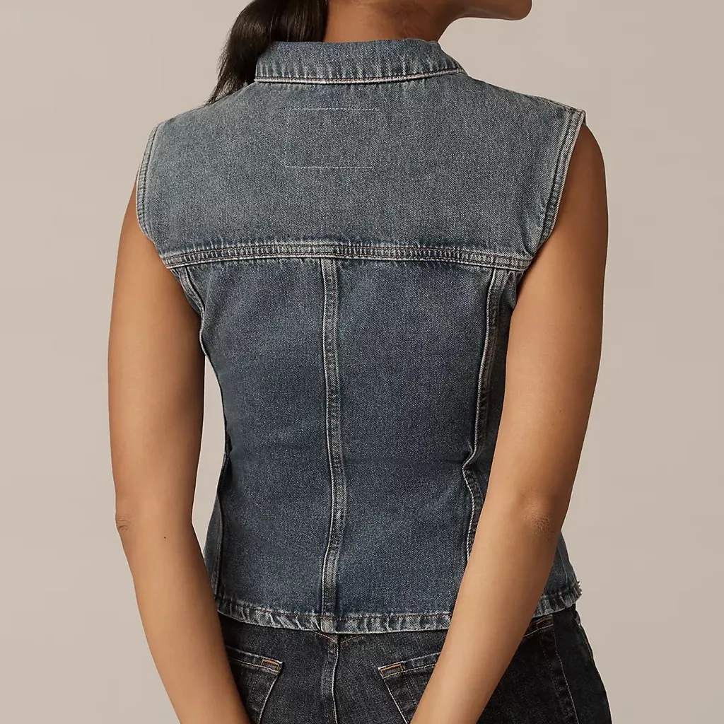Anthropologie Pilcro Strong Shoulder Peplum Denim Vest Blue Medium NWT - Image 9