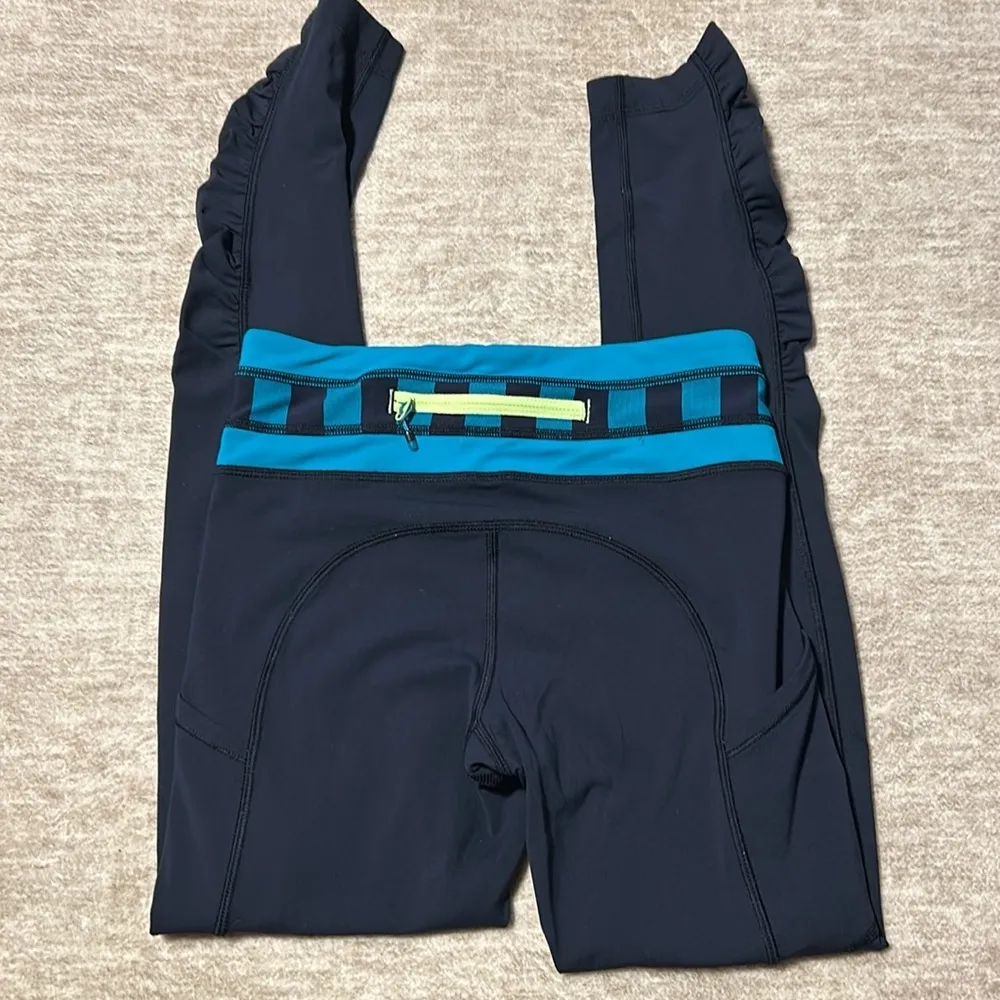 Lululemon sz 2 leggings women's Navy blue aqua waist ruching detail - Image 4