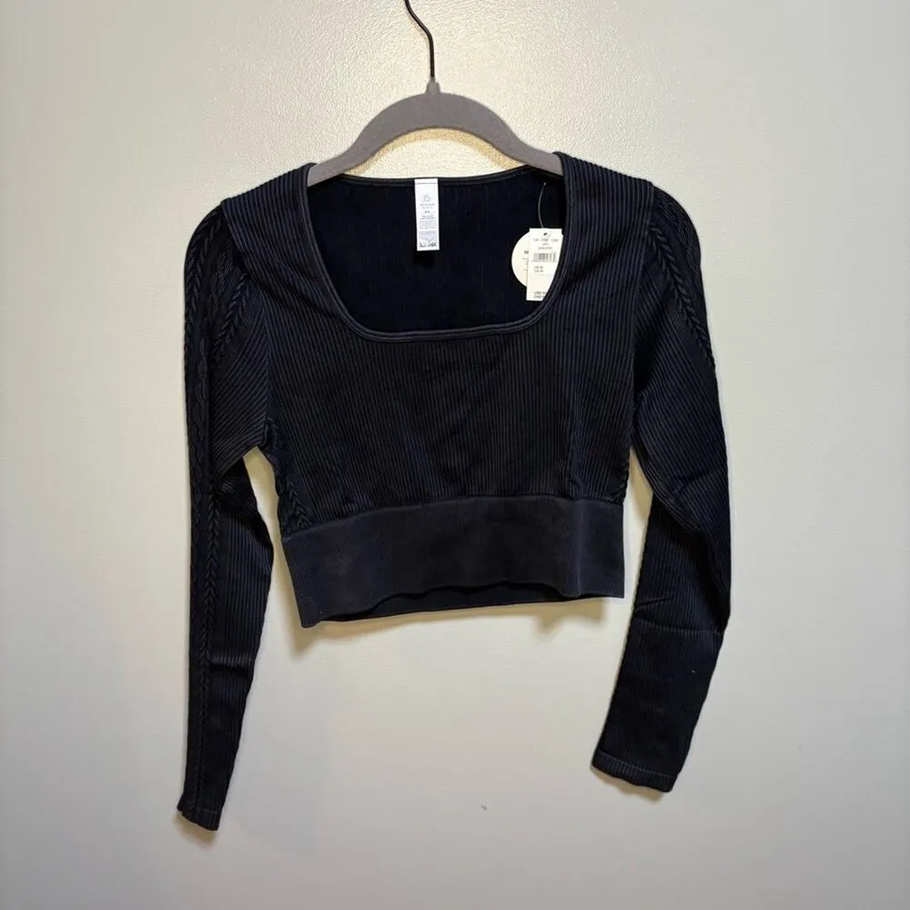 Offline by Aerie Black Ribbed Crop Medium Fitted Long Sleeve Contemporary Boho - Image 3