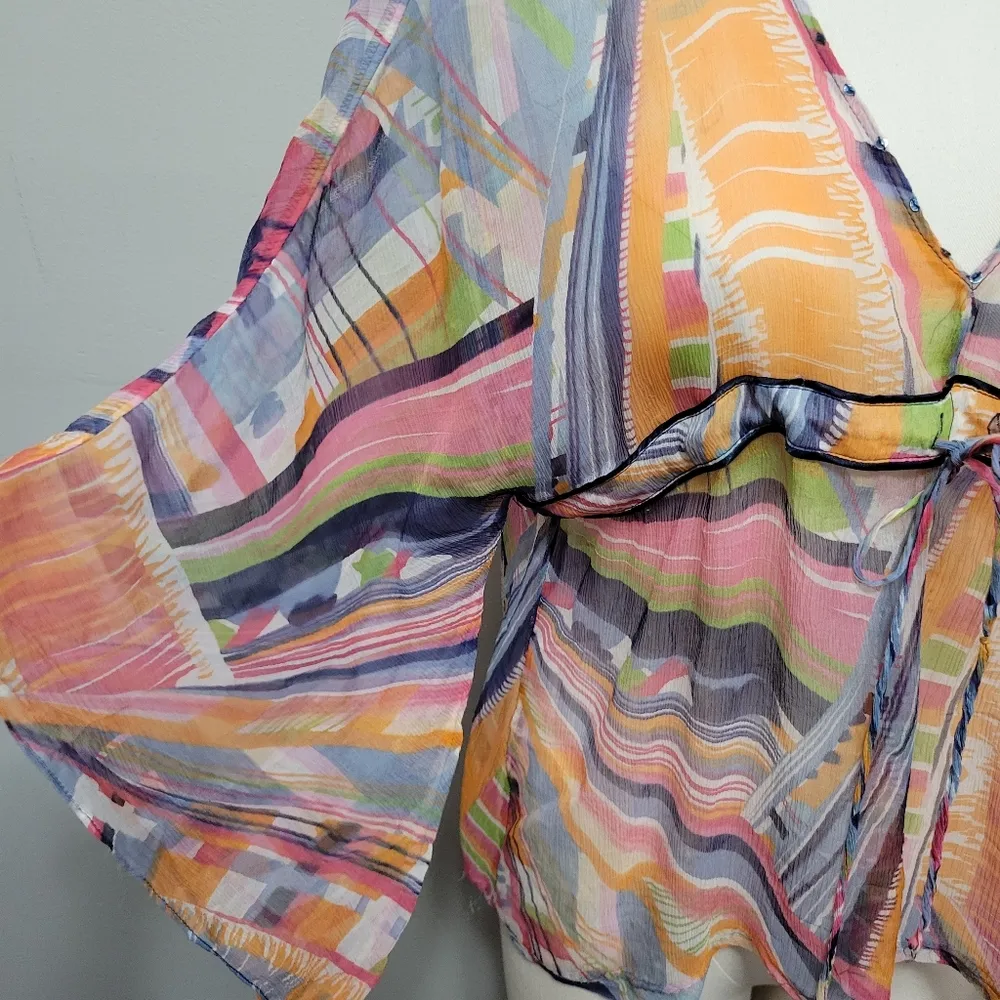 Boston Proper orange abstract sheer dolman silk blouse size 6 - Image 2