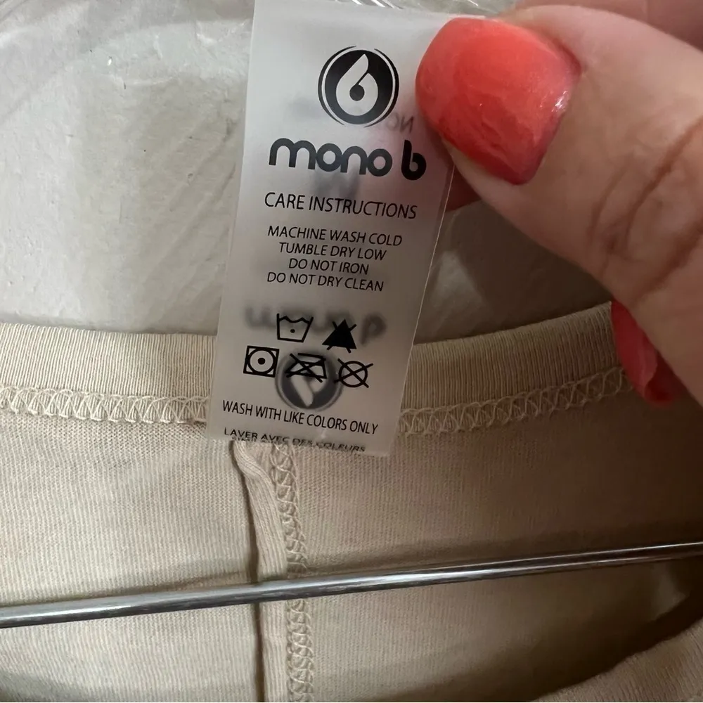 Mono B‎ Stone Neutral Raw Hem Long Sleeve Athleisure Top Size M - Image 7