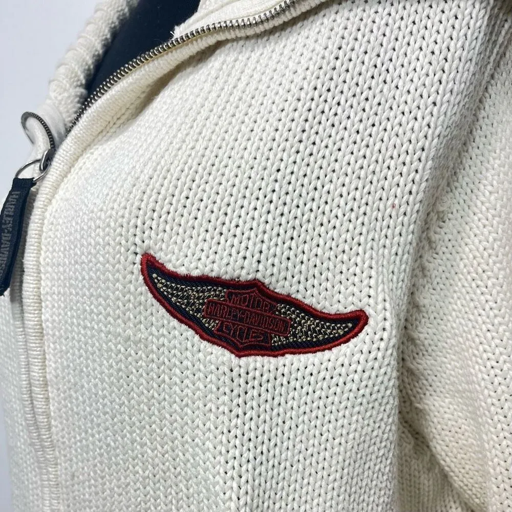 Vintage Harley Davidson Heavy Zip Cardigan Turtleneck Sweater Sz 2W Cream Tan - Image 2