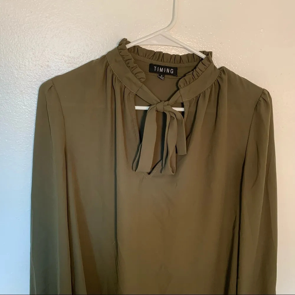 Timing High Ruffle Neck Blouse Olive Green - Image 3