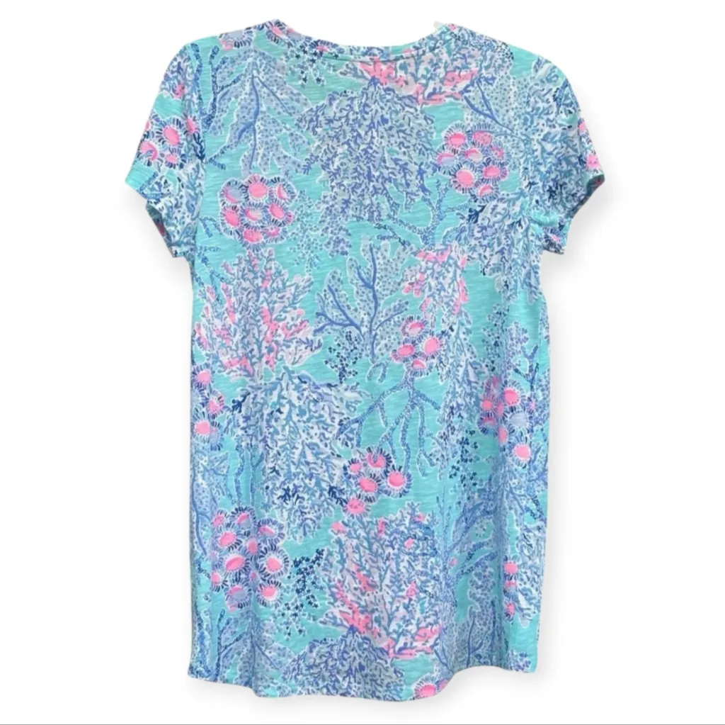 Lilly Pulitzer Etta V-Neck Blue Ibiza Now You Sea Me‎ 100% Cotton Short Sleeve - Image 5
