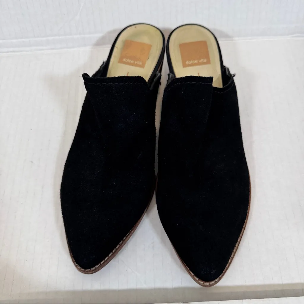 Dolce Vita Black Suede Leather Slip On Mule Heels Womens 7.5 Fall Classic Shoes - Image 4