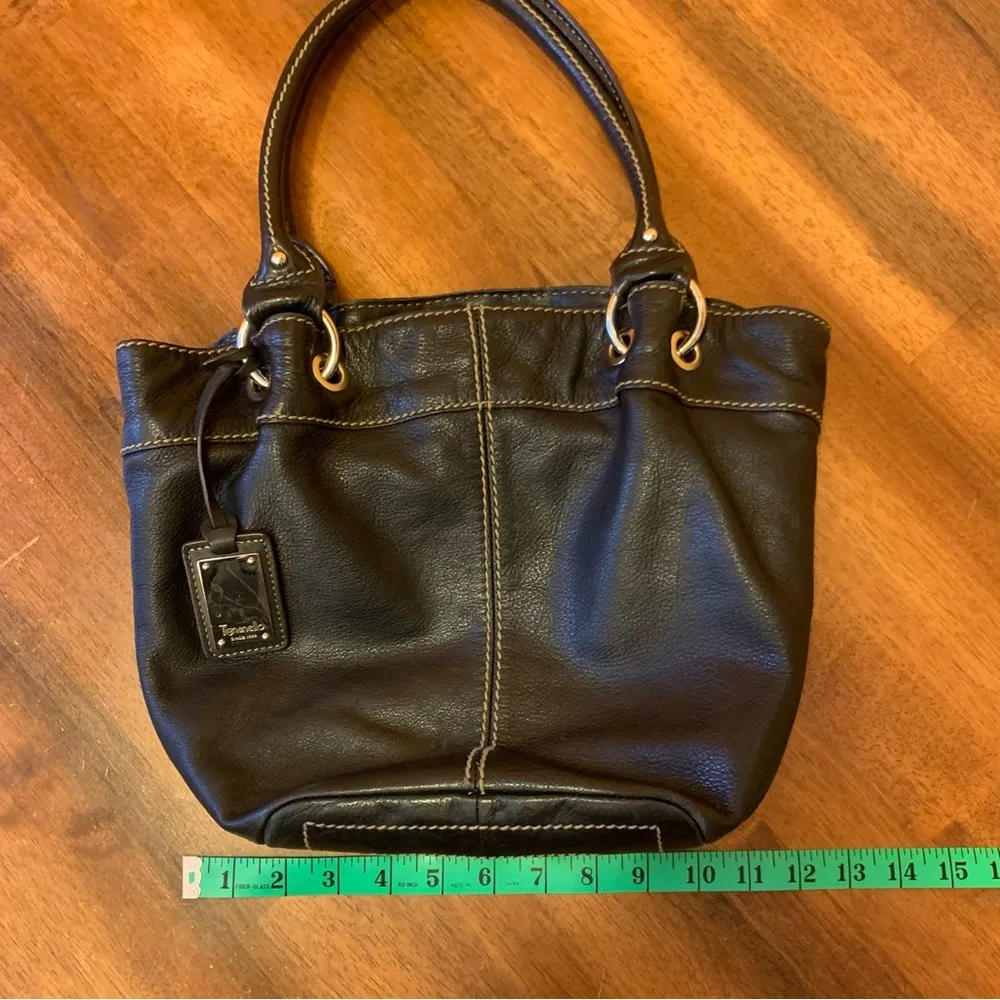 Tignanello Shoulder Bag Black Leather Purse Multi color stripe lining - Image 3