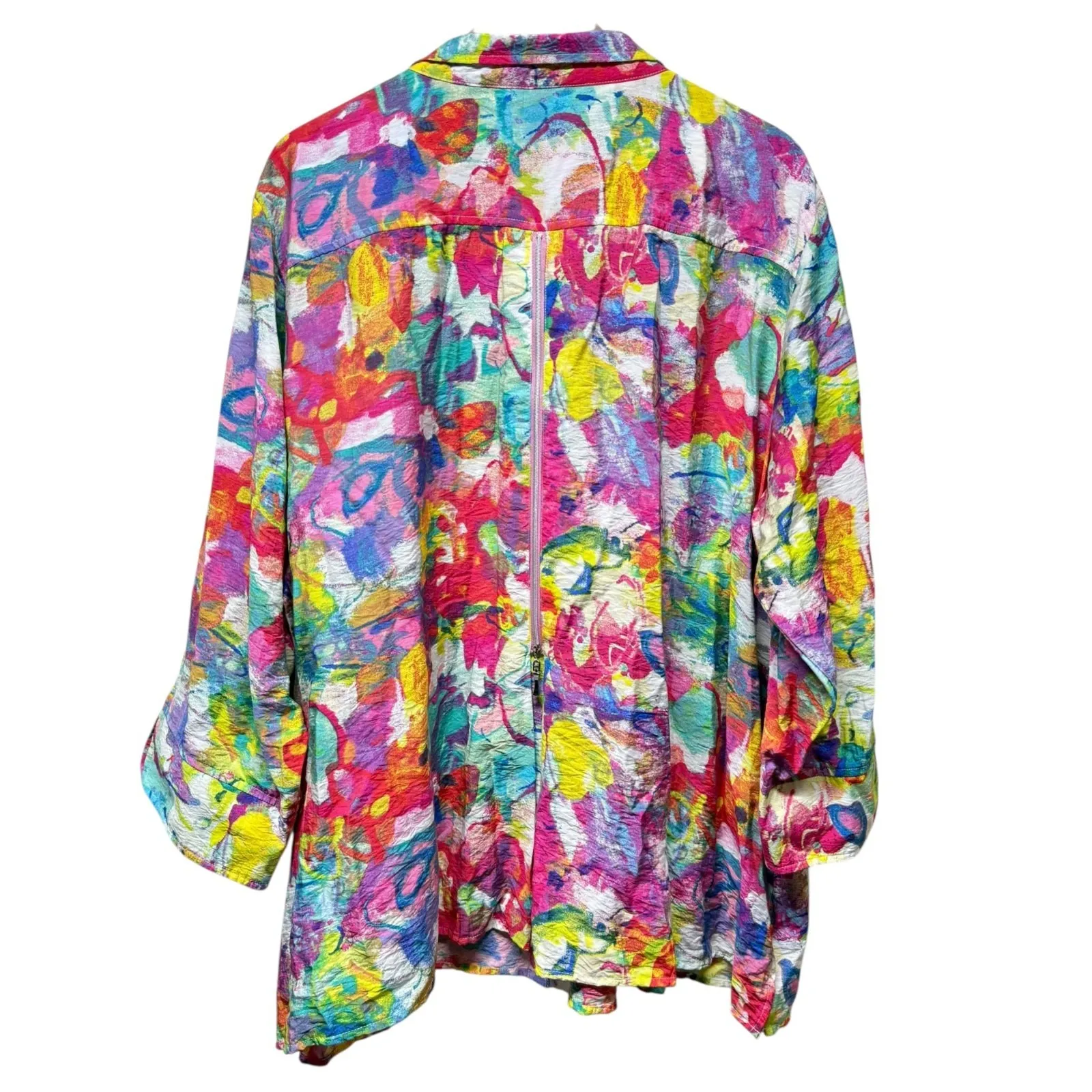 Ali Miles Button Up Tunic Top 3X Artsy Colorful 3/4 Sleeve Wire Collar Lagenlook Size undefined - Image 2