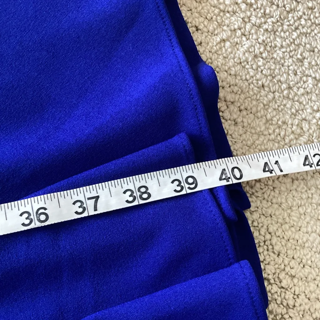 Calvin Klein High Neck Pleated Midi Dress Bright Blue Fit Flare Size 10 Like New - Image 3