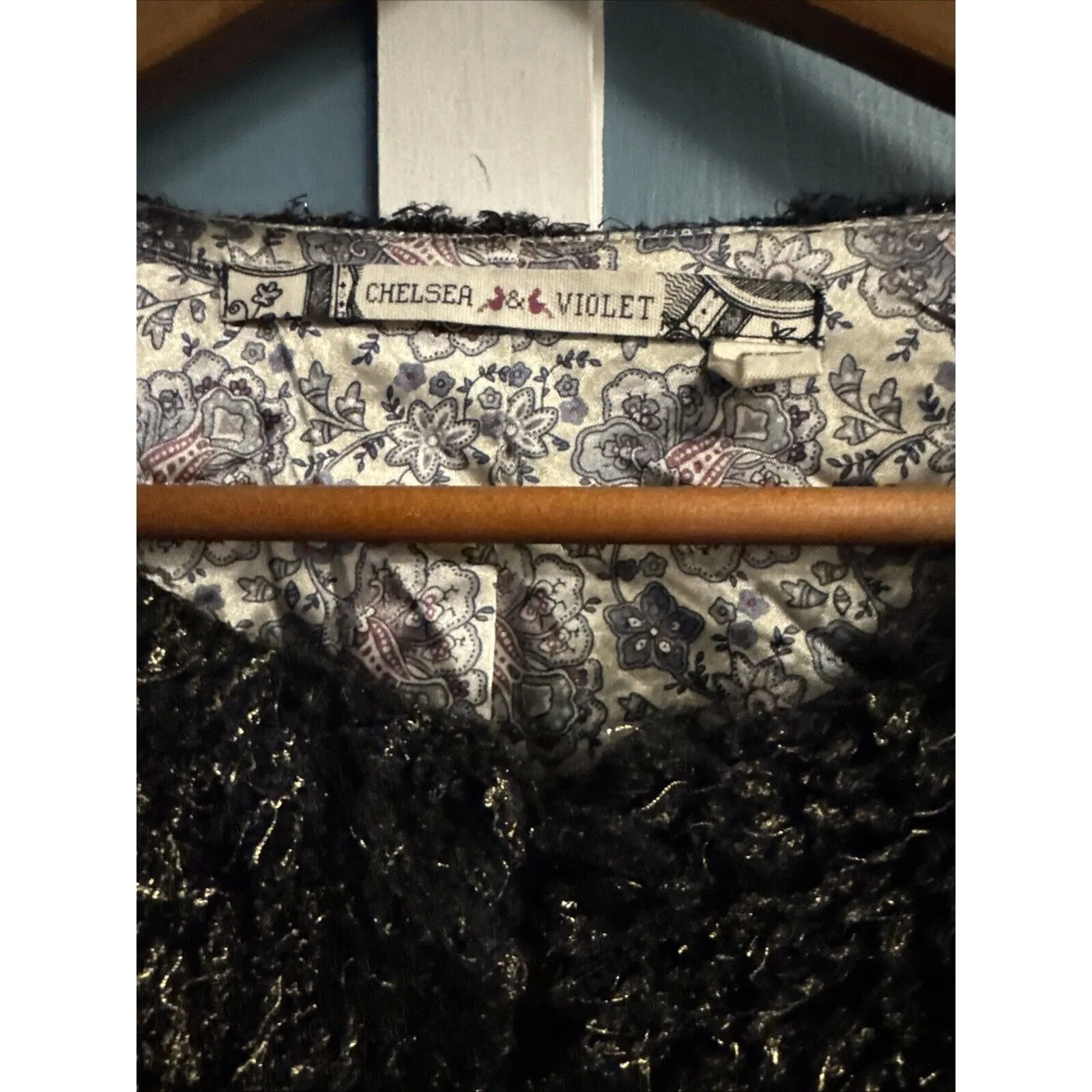 Chelsea‎ Violet Playing with Fire Black Metallic Bolero Jacket Top Size L Large - Image 3