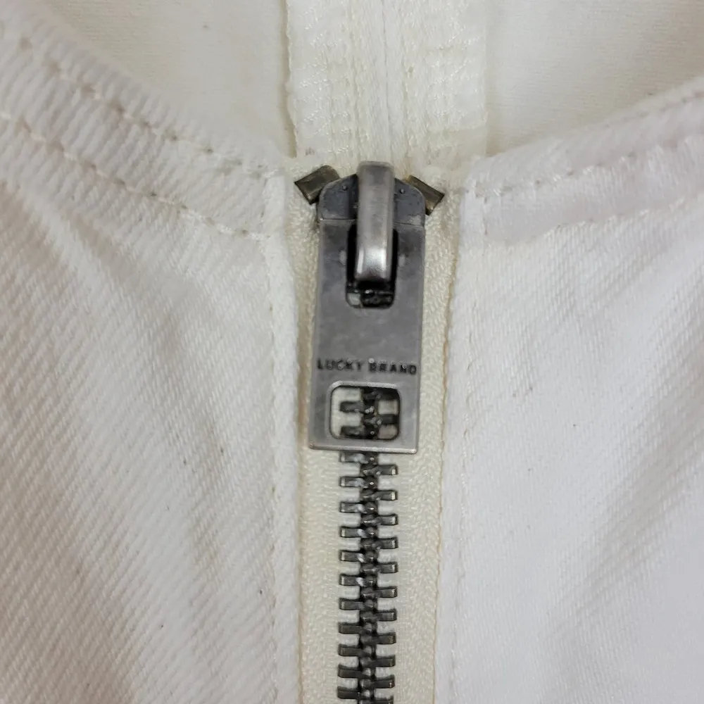 Lucky Brand Denim Jumpsuit XS Cream Sleeveless Front Zip Drawstring New - Image 4