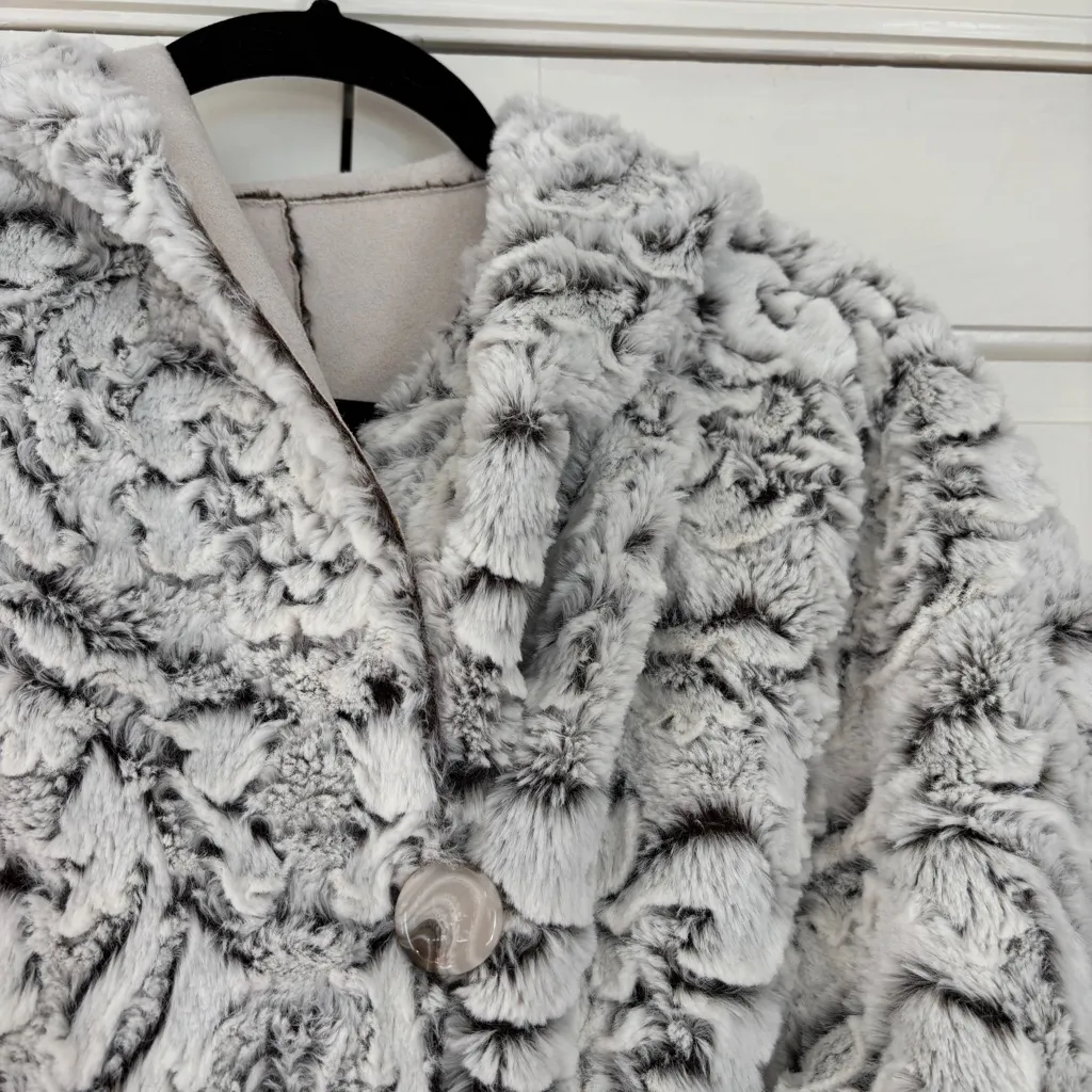 Adrienne Landau Cream Faux Fur Coat Reversible Womens Hooded Jacket Plus Size 1X - Image 4