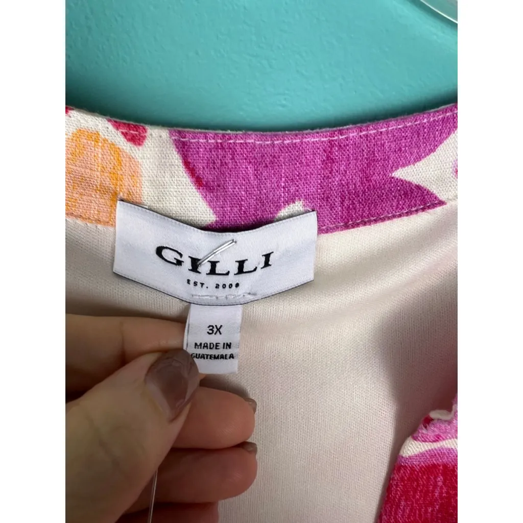 NWT Gilli Women’s Plus 3X Floral Tiered Sleeveless Dress Pink Orange Linen Blend - Image 2