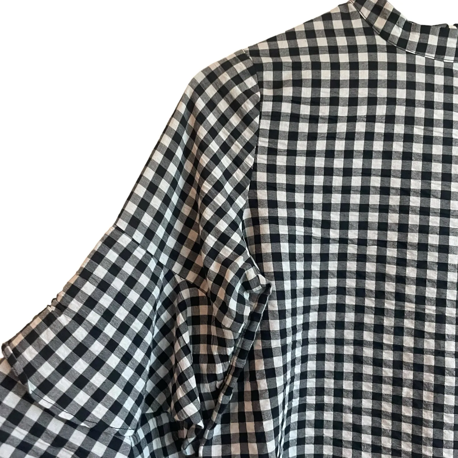 Zara Womens Crop Top XS Black White Gingham Check Ruffle Sleeve Preppy‎ Coastal - Image 7