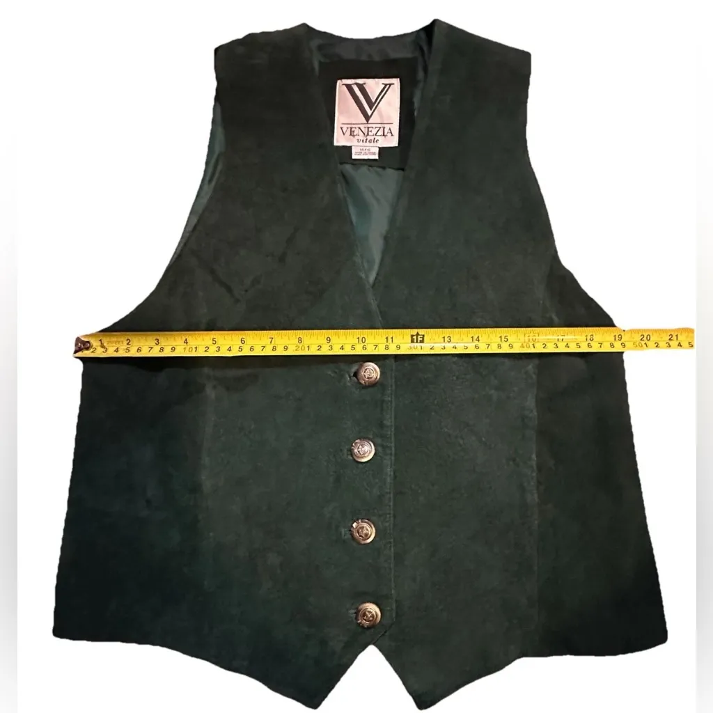 EUC Vintage Venezia Vitale Size 14/16 Green Real Leather Best Paisley Print Back - Image 4