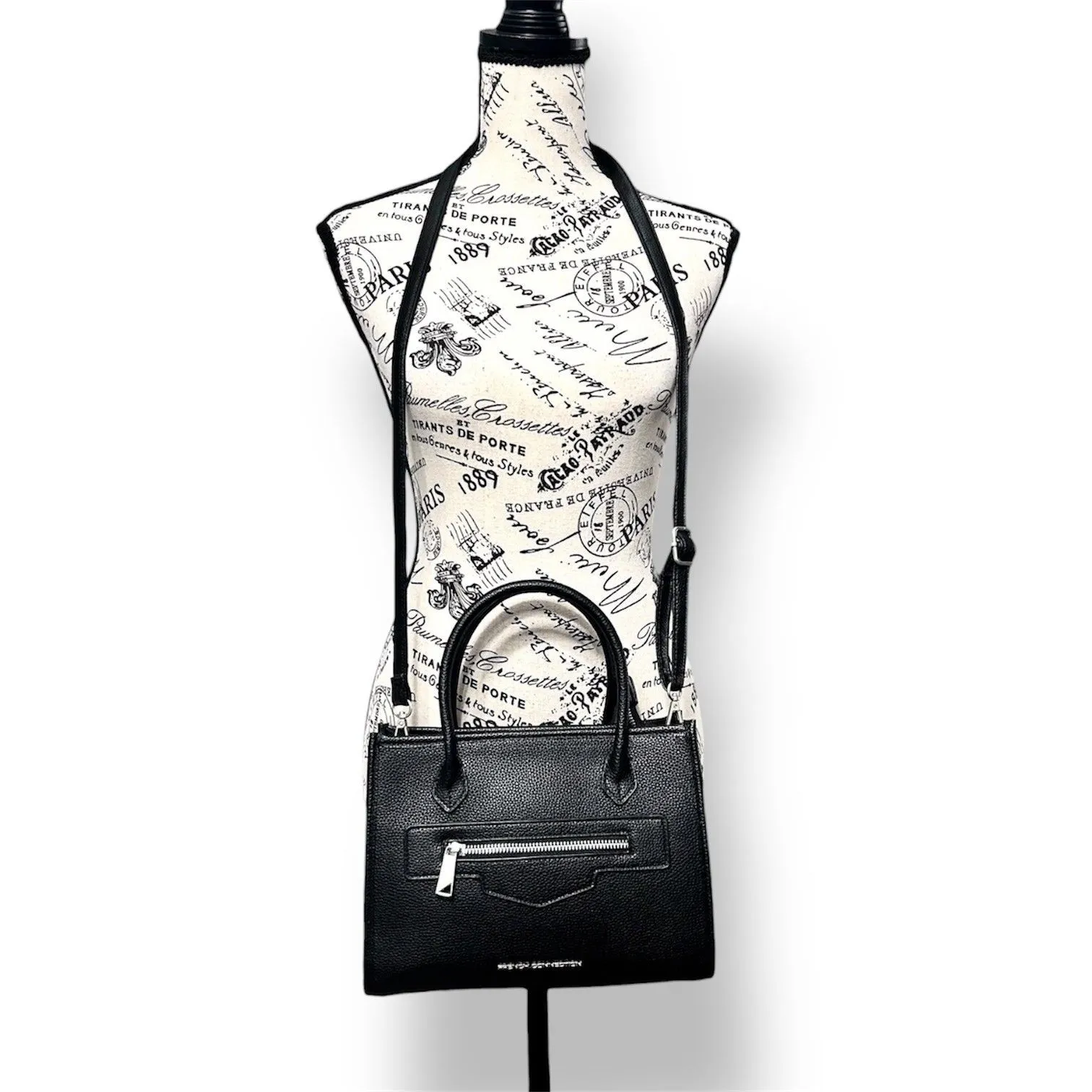 NEW French Connection Black Vegan Leather‎ Fritz Square Satchel Handbag Purse - Image 2