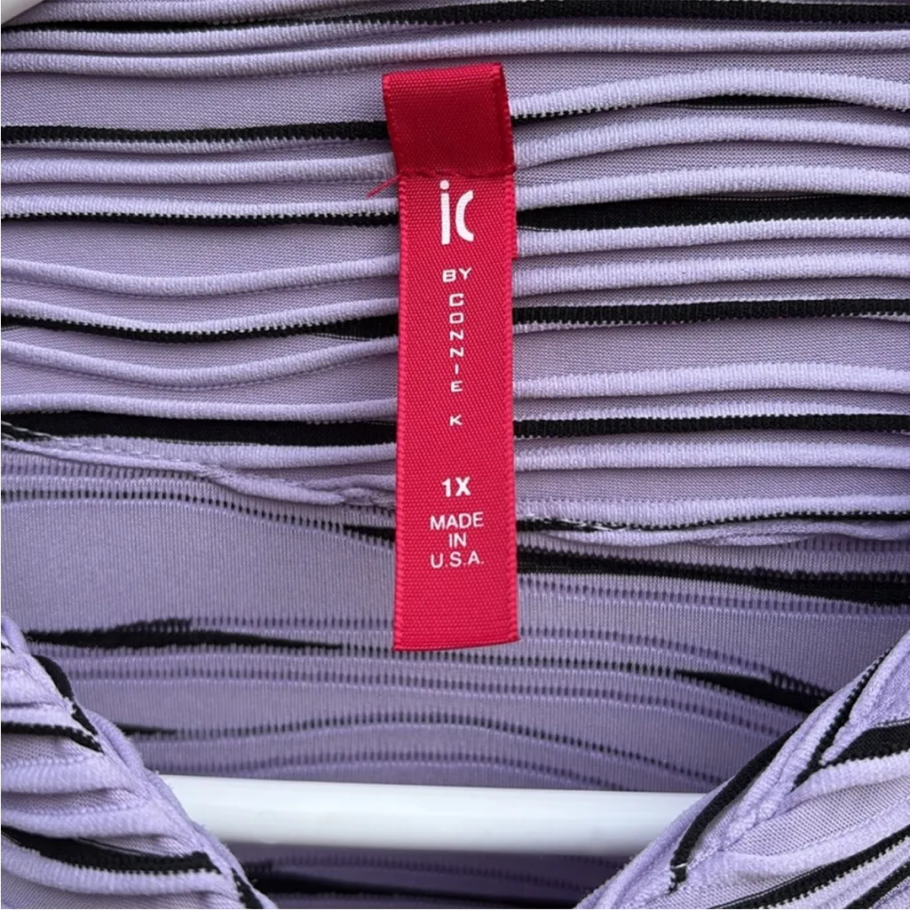 EUC IC by Connie K Ribbed Wave Stripe Jacket Top Lavender Black Size 1X - Image 3
