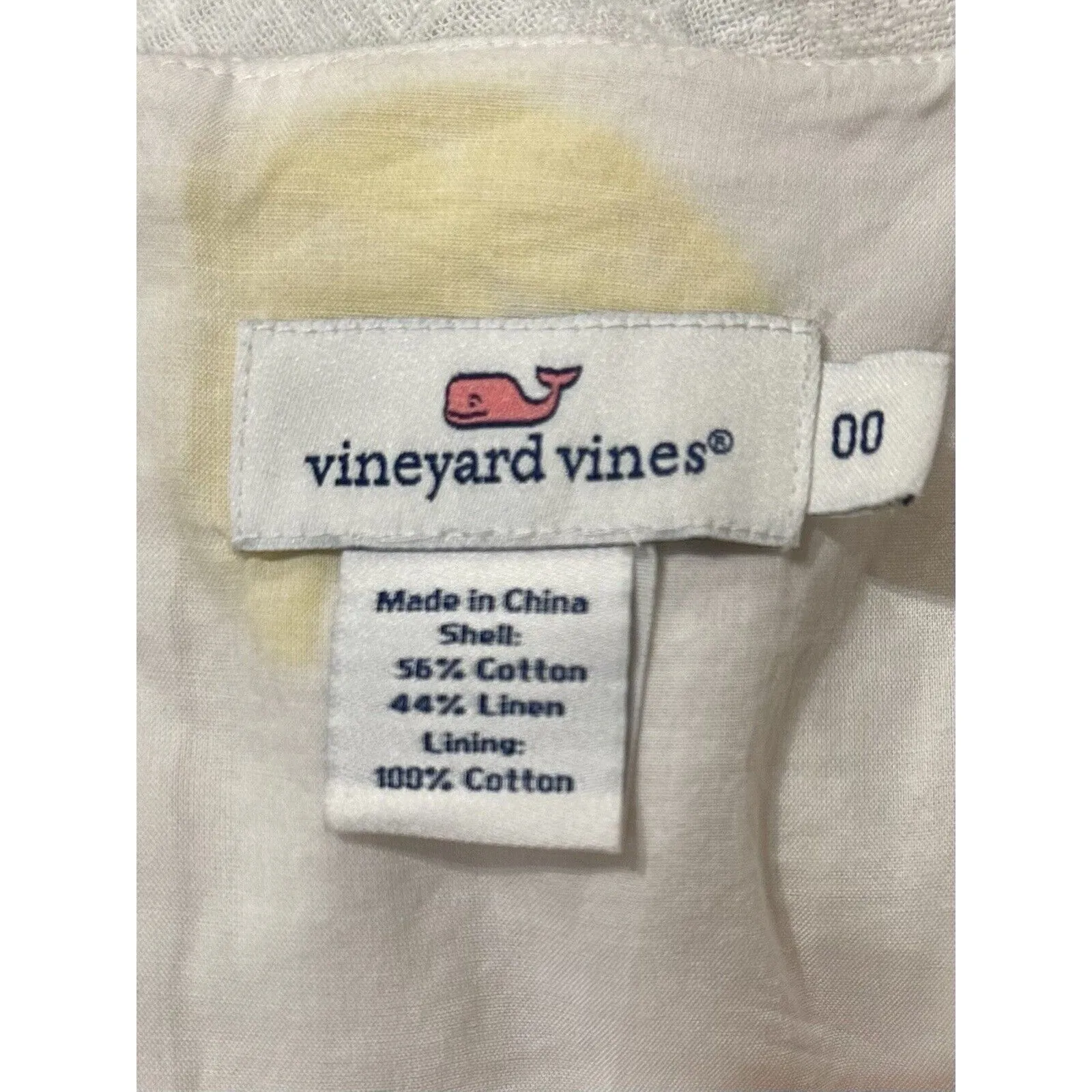 Vineyard Vines Linen Blend Dress Cream with Yellow Embroidery Size 00 EUC!! - Image 3