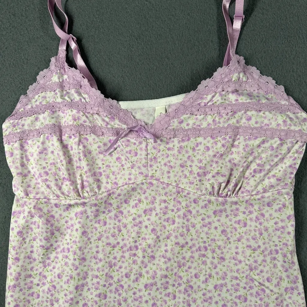 Laura Ashley Large White Purple Floral Babydoll Sleepwear Adjustable Straps Y2K‎ - Image 3