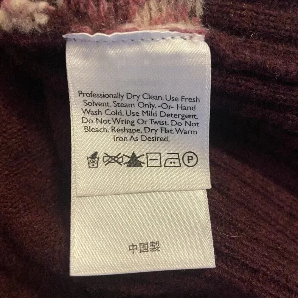 Eddie‎ Bauer Women's Wool Sweater Burgundy Fair Isle Nordic Size M Y2K Preppy - Image 7
