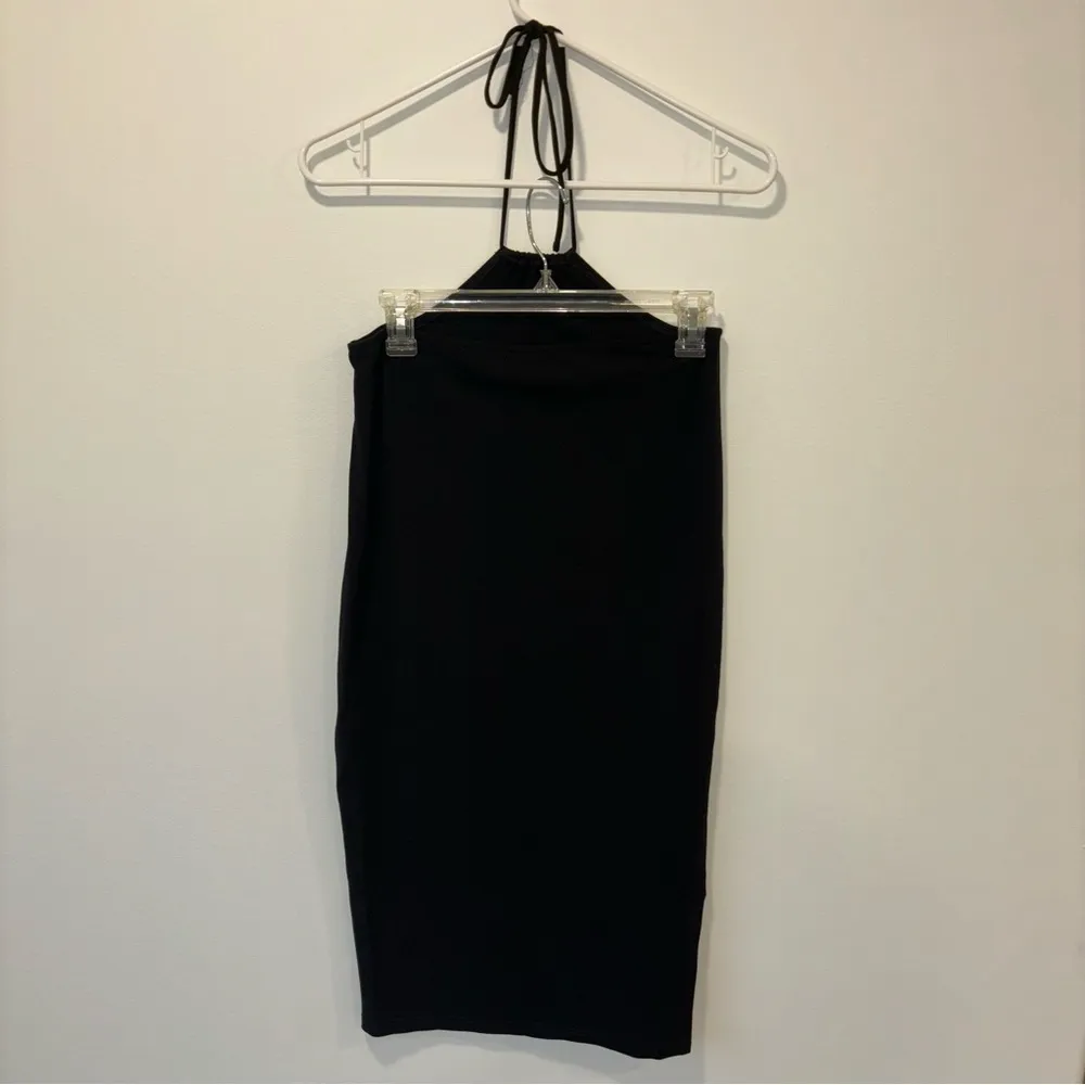 WeWoreWhat Cut Out Midi Skirt Jersey Knit Black Stretchy Tie Strappy Bodycon - Image 6