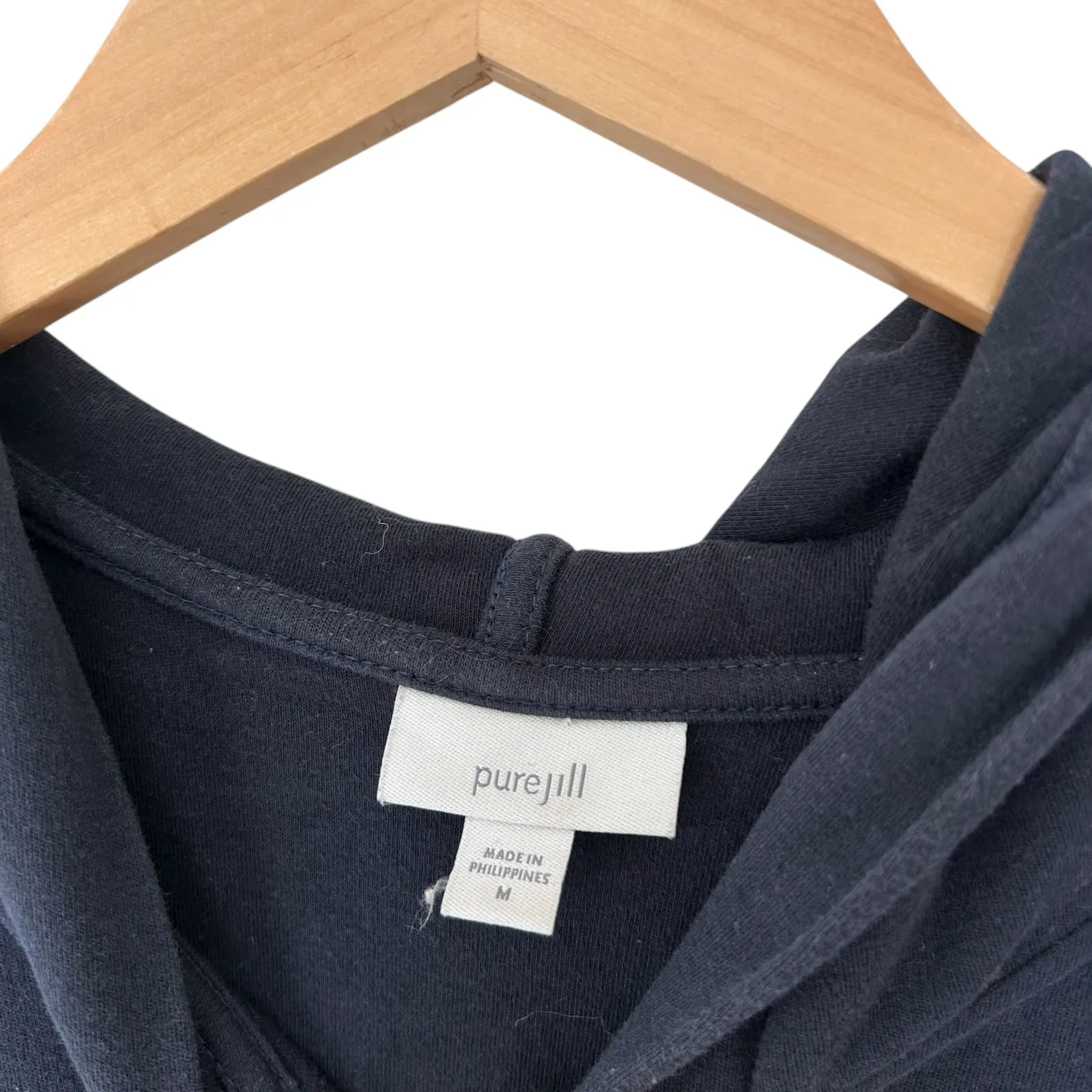 J. Jill Pure Jill Navy Blue Popover Hooded Shirt Sz M - Image 2
