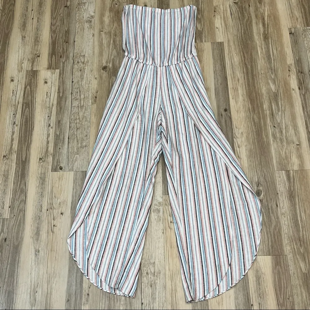 Anthropology Drew Jumpsuit Strapless Striped Linen Split Tulip Leg Boho … - Image 30