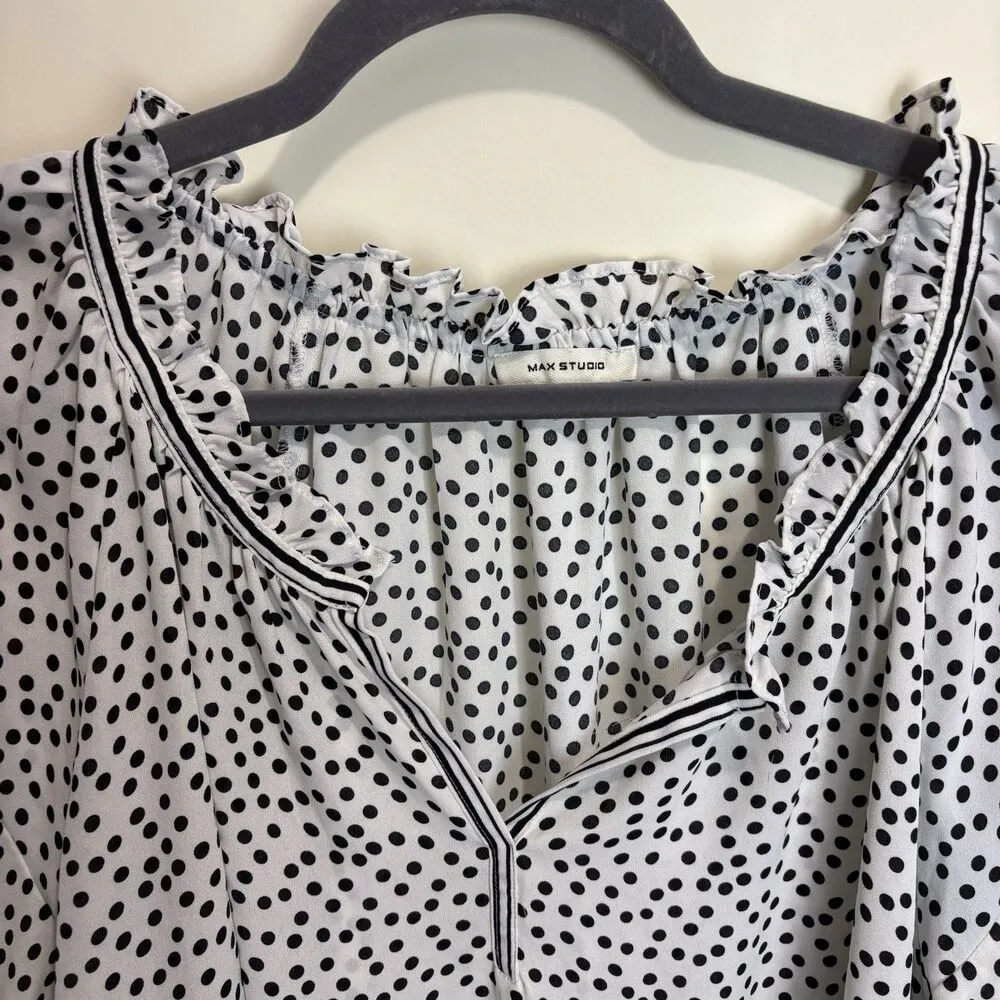 Max Studio Blouse Top Women’s 2X Plus Black & White Polka Dot Flutter Sleeve - Image 4