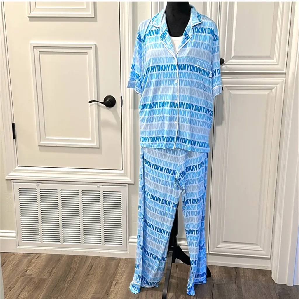 DKNY Light Blue Logo Lounge Pajama Set - Image 5