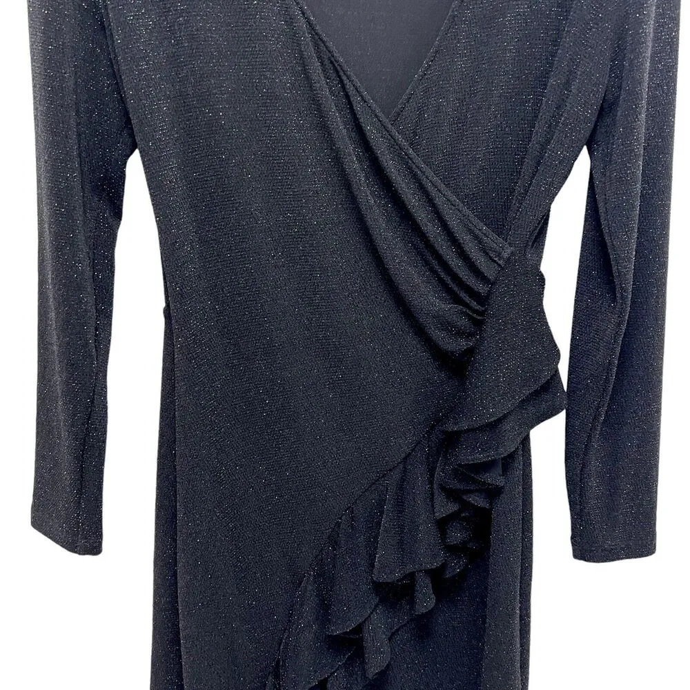 IRO Hime Shimmer Ruffle Bodycon Dress Wrap Black Sparkle Cocktail Size 42/XL - Image 7