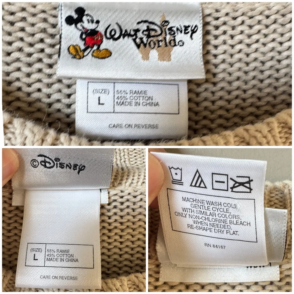 Vng 1990s Disney Resorts Mickey Mouse American Flag Knit Sweater Beige USA sz L Size L - Image 7