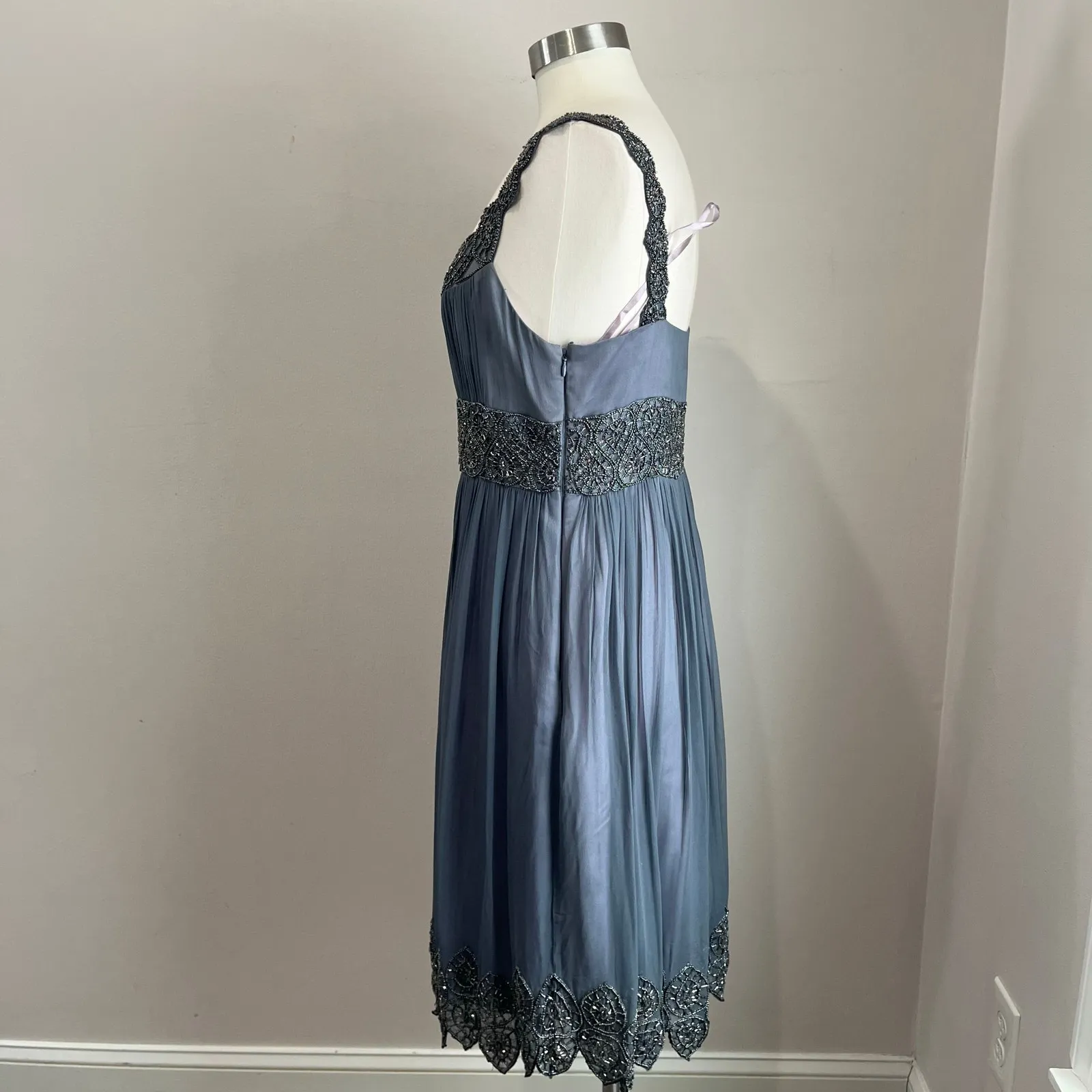 Adrianna Papell Beaded Empire Waist Evening Dress Steel Blue Sz 12 NWT Formal - Image 15