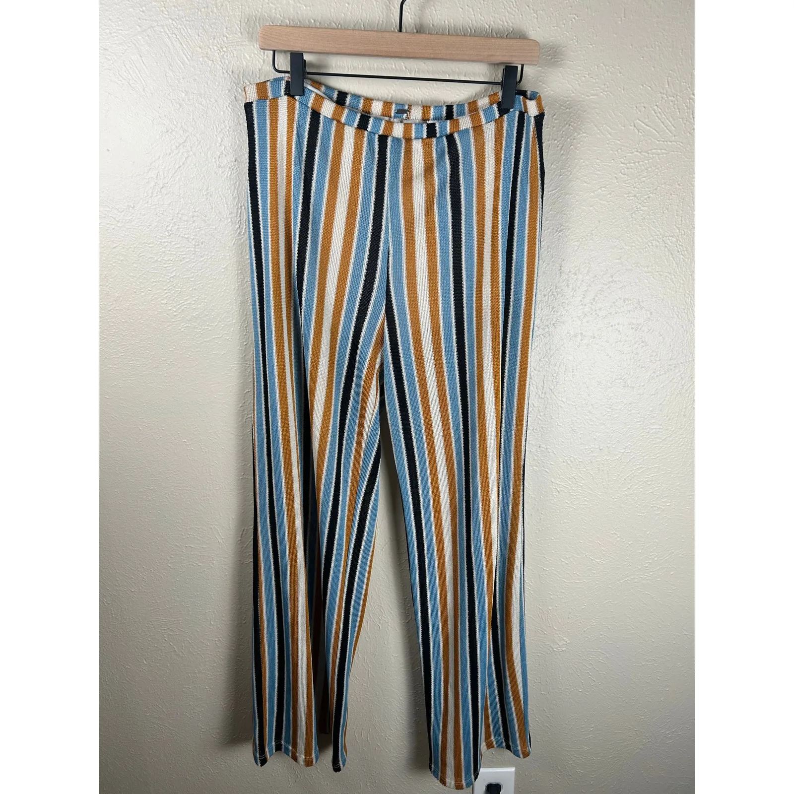 Free People Size Large Knit Pants Boho Striped Beach Cottage Coastal Trousers - Image 5